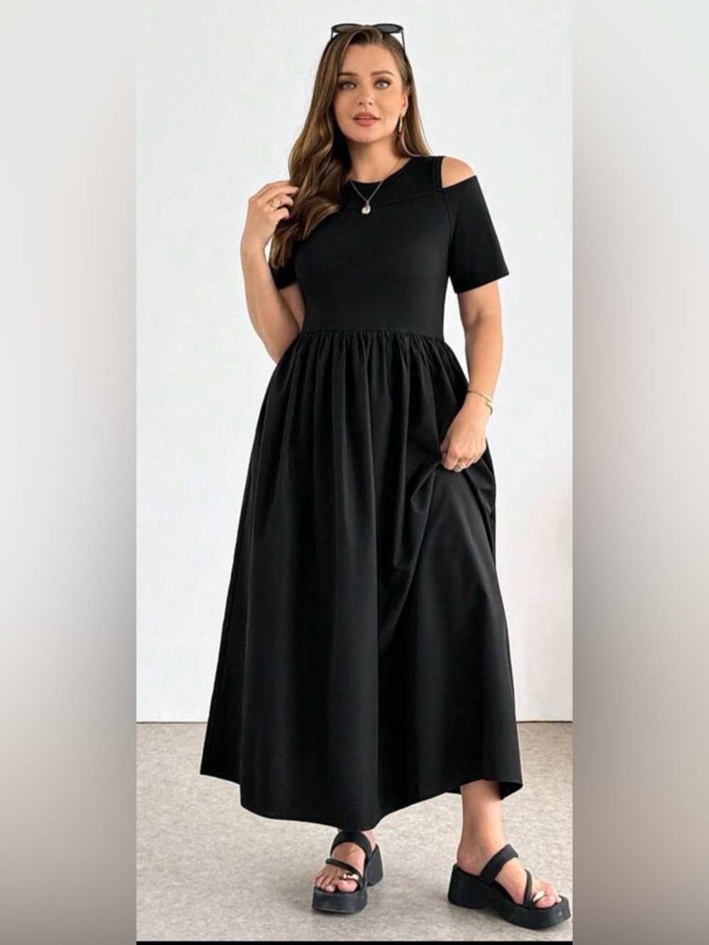 SHEIN Black Cold-Shoulder Maxi Dress